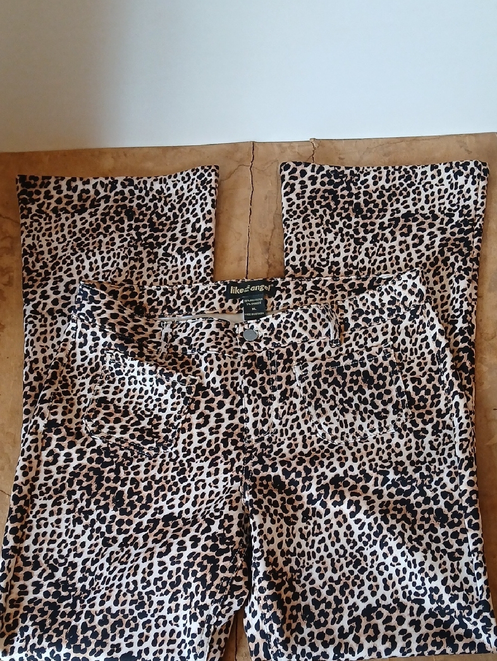 Like an Angel Women's XL Leopard Print Bootcut Pants - Black Brown Cream